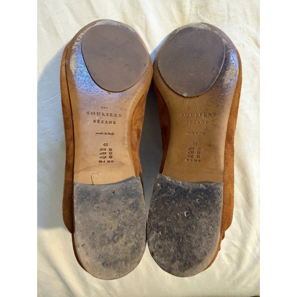 Sezane Brown Suede Peep-Toe Slingback Flat Mules Size 41 (US 10) Deep V Vamp - Picture 6 of 15